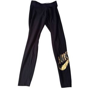 Nike Leggings Black Gold Swoosh Logo Athletic Pants Size Small SOLD OUT